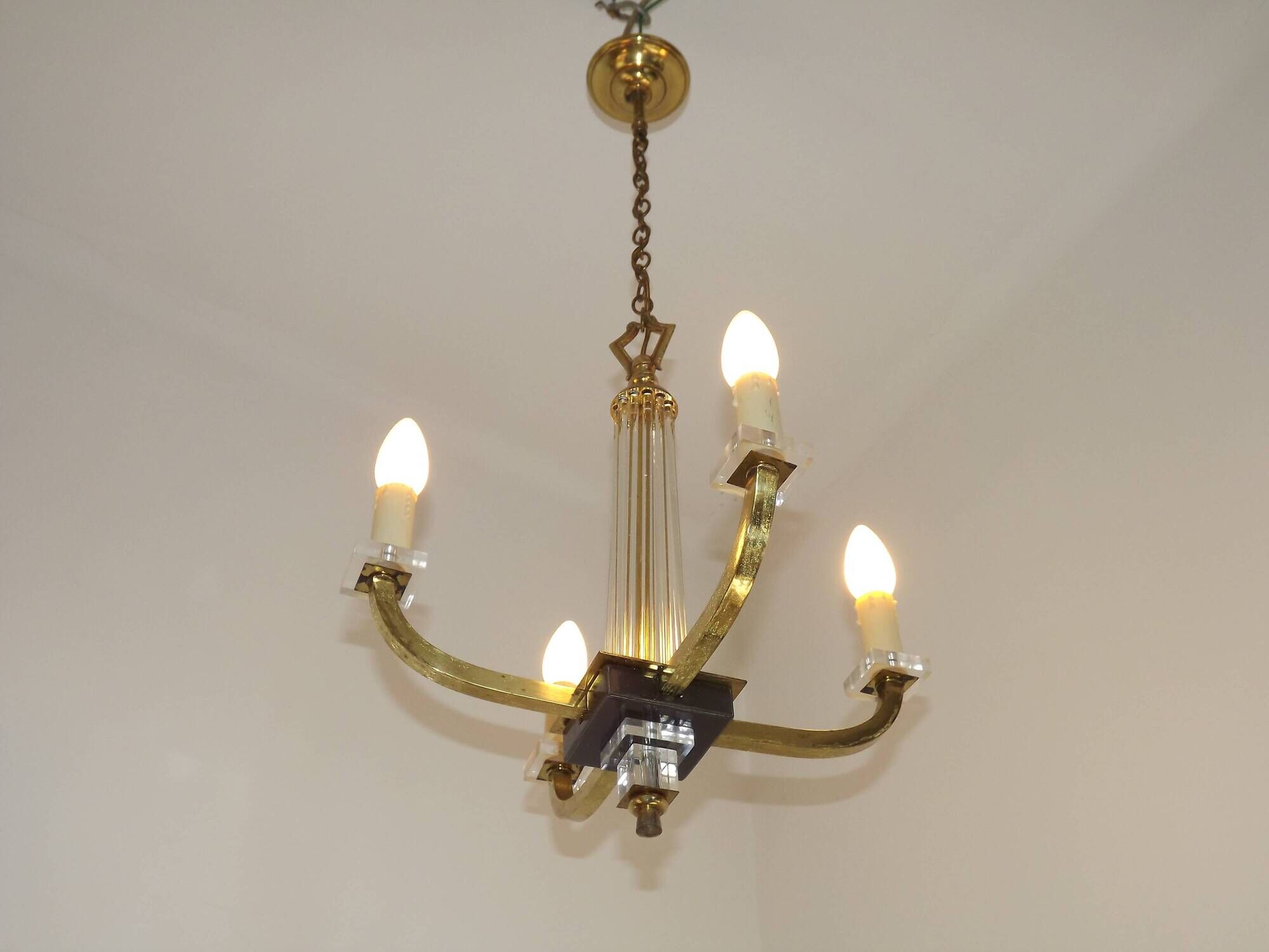 French Mid-Century / 1960s 4 Light Chandelier In The Style of Jacques Adnet