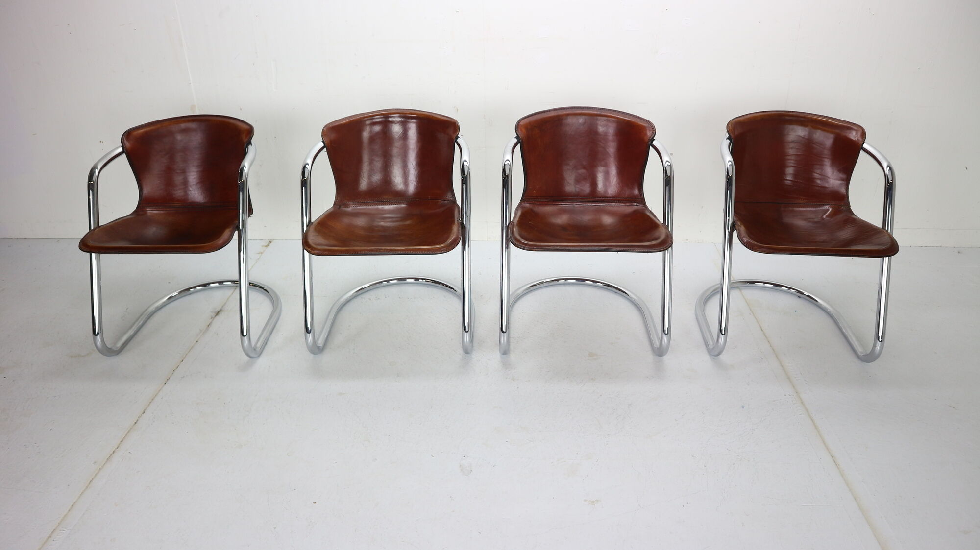 Set of 4 leather dining chairs for Cidue, 1970s, Italy