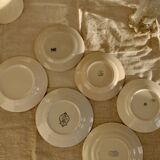 6 vintage dessert plates signed mismatched blue and white porcelain tableware - Lot E