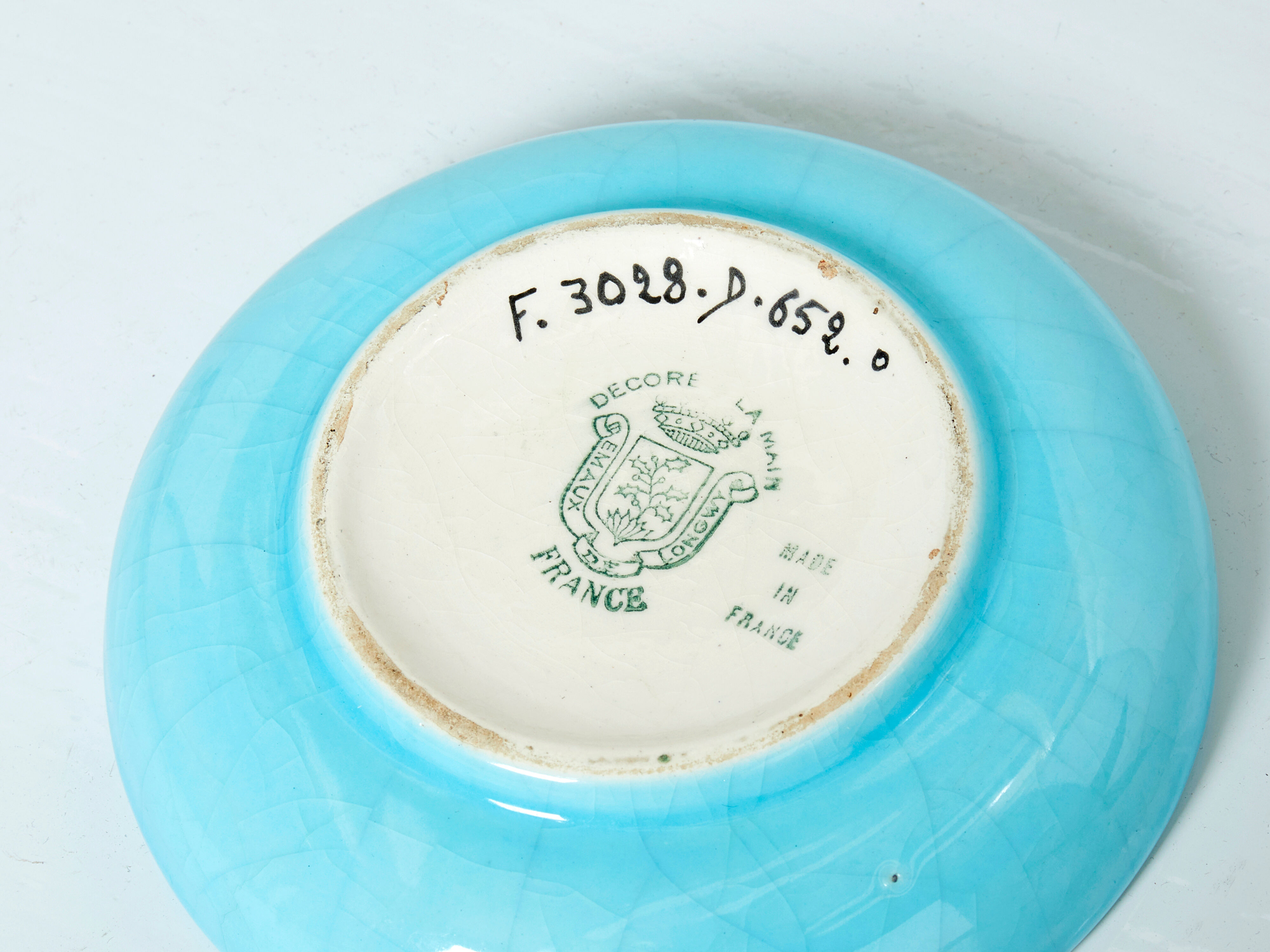 Round cup turquoise blue Art Deco Emaux de Longwy 1950