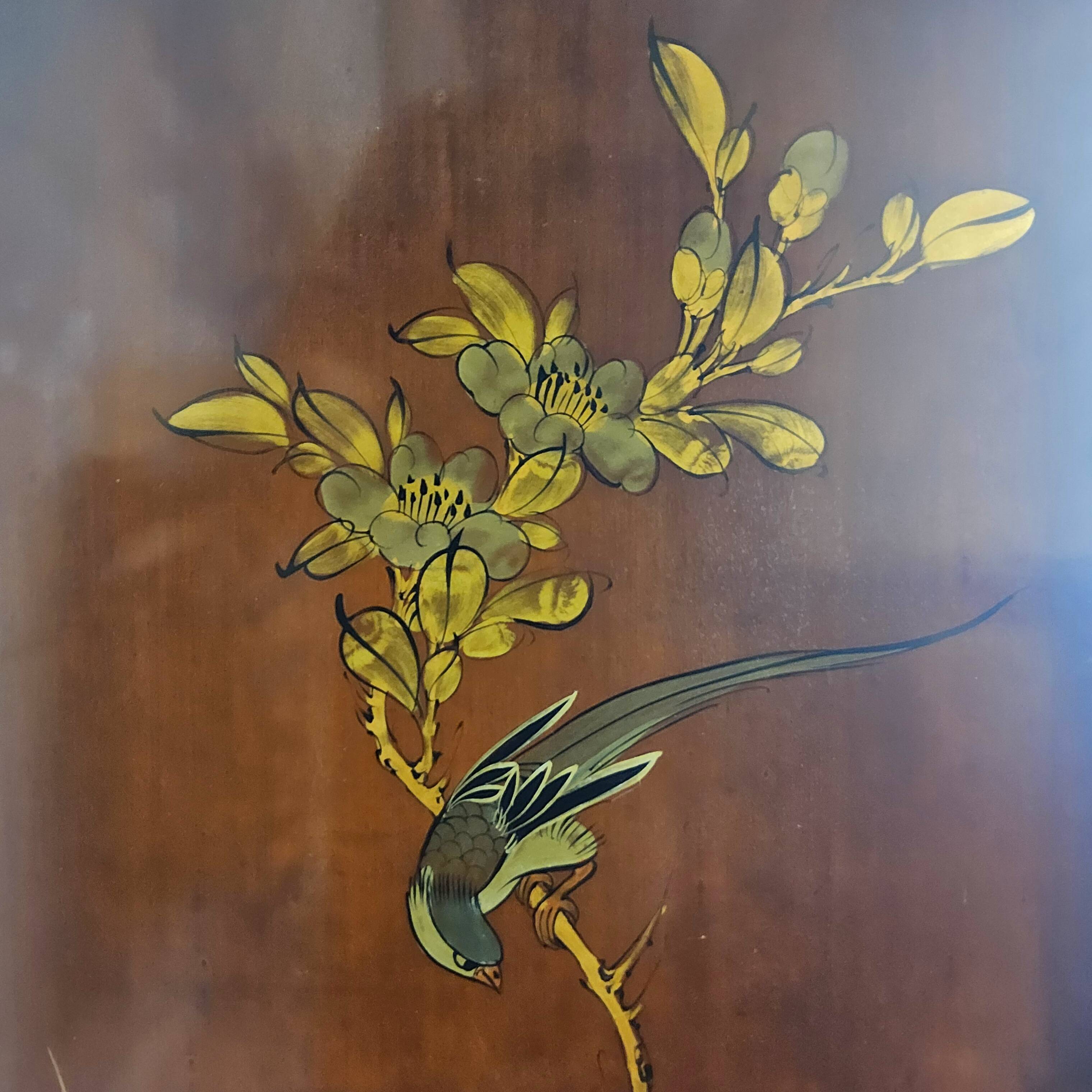 Vintage Chinese cabinet gold leaf / flowers and birds / bohemian