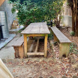 Wooden dining table and its 2 benches