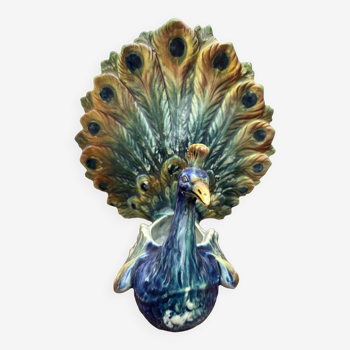 Paon - vase en Majolique Antique du 19 e Siècle- Majolica Peacock