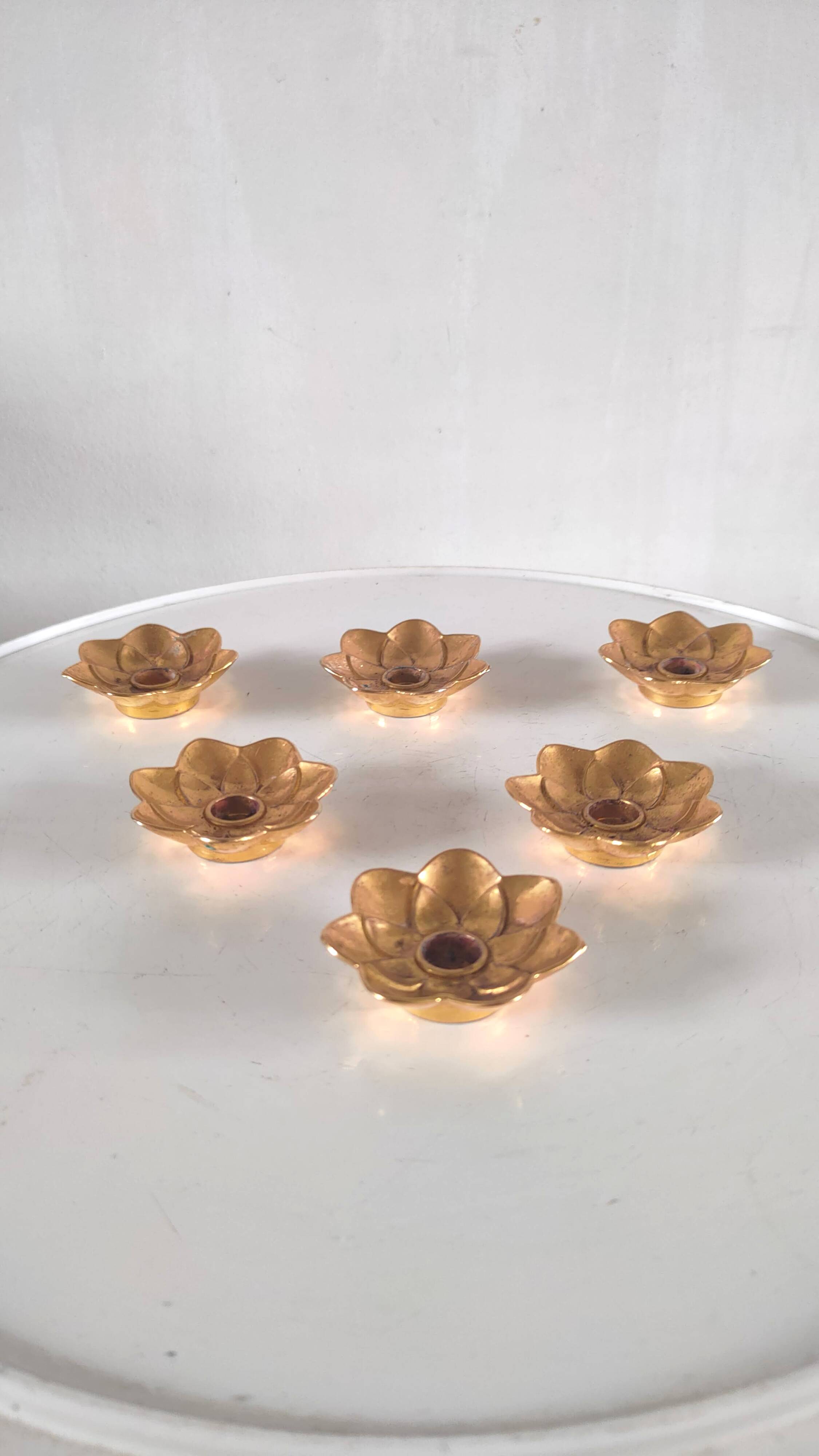 6 flower candle holders in gold metal BMF 70s
