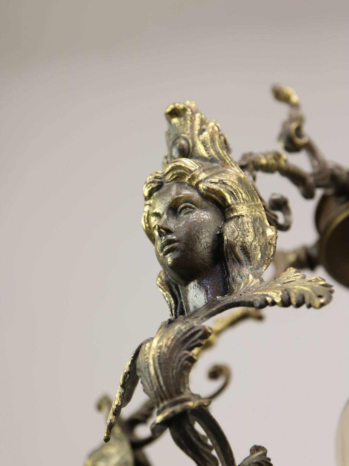 Vintage Patinated Bronze Figural Pendant Lamp