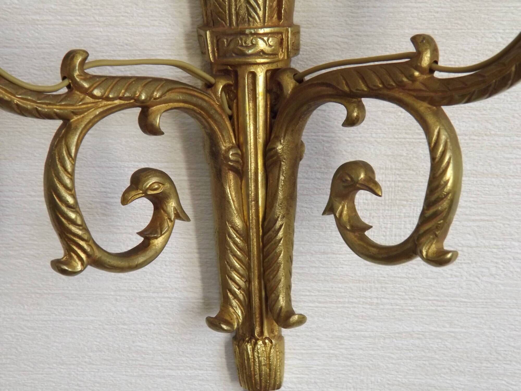 Vintage French Empire Arrow & Quiver Eagle Head Bronze Double Wall Sconces