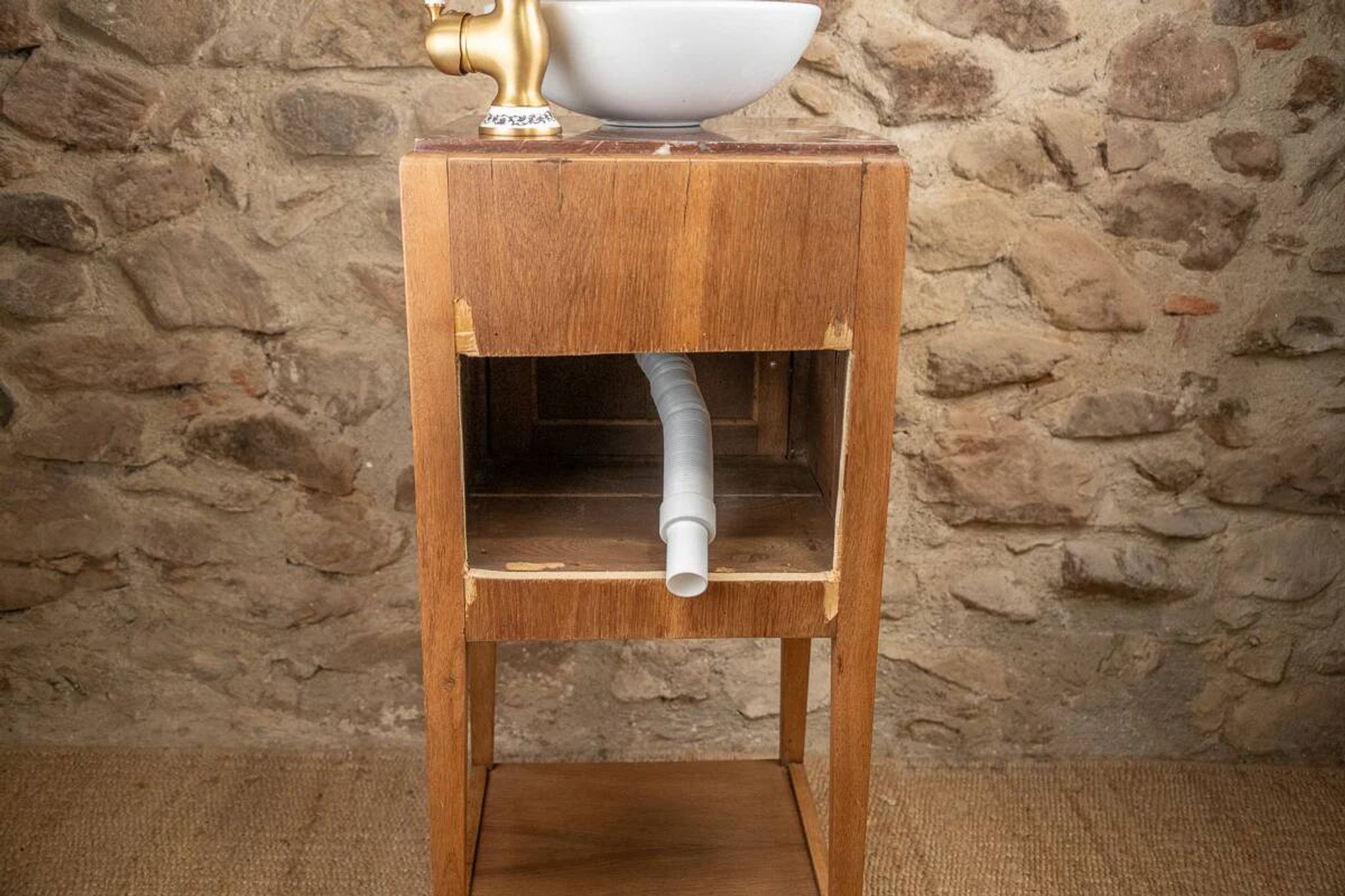 Antique wooden and red marble washstand (Art Deco style)