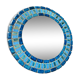 Round ceramic mirror with blue mosaic decor circa 1960
