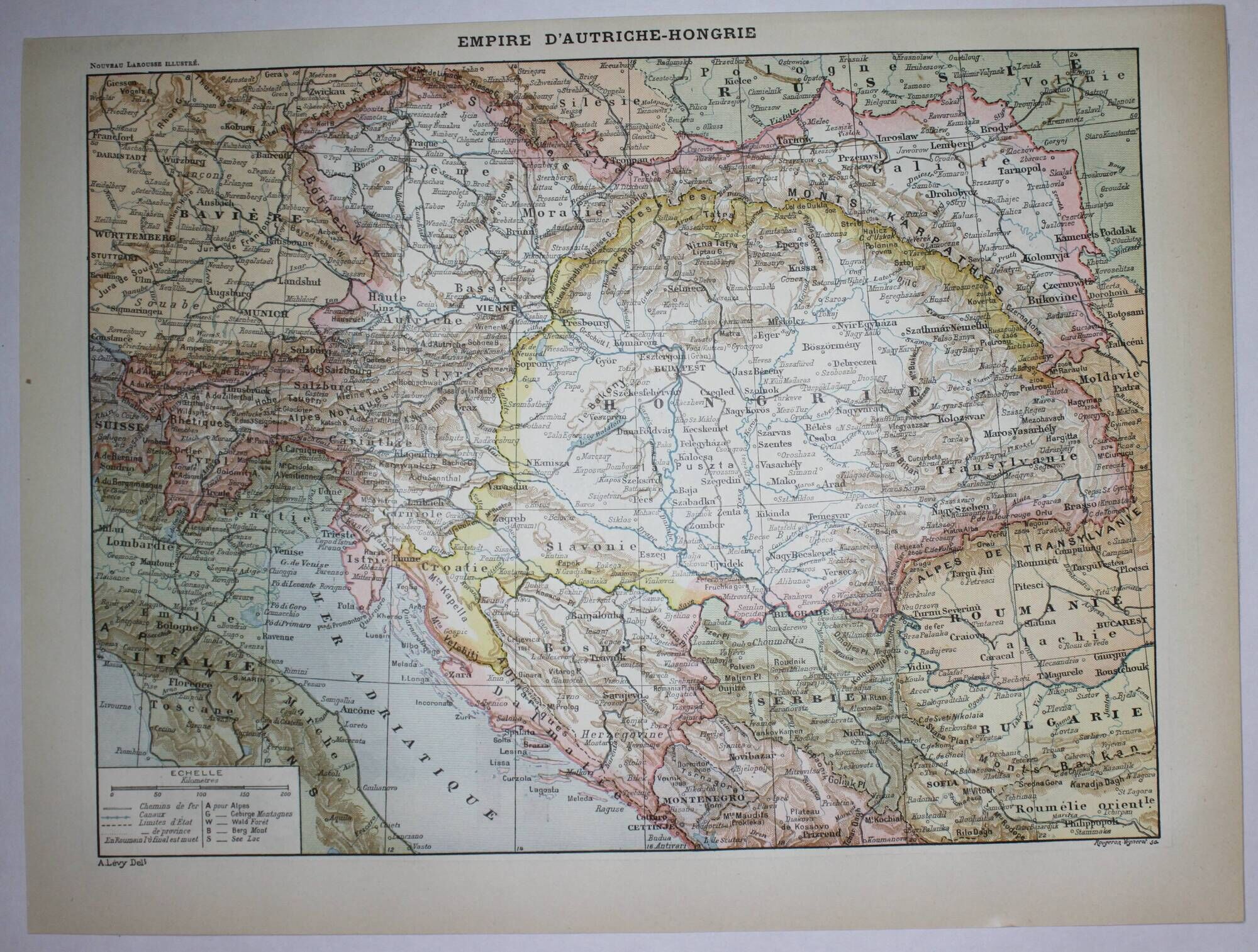 Engraving • Austro-Hungarian Empire, map • Original lithograph from 1898
