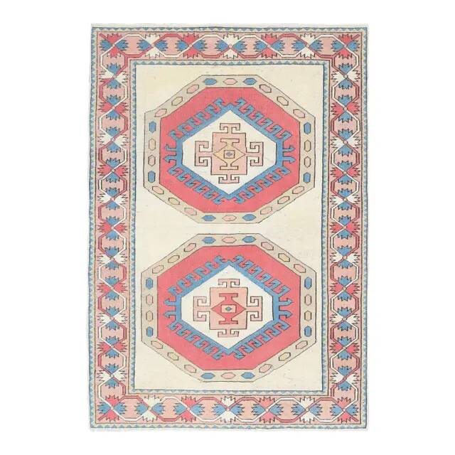 Vintage Turkish Oushak Handmade Wool Cotton Red Area Rug 150x218