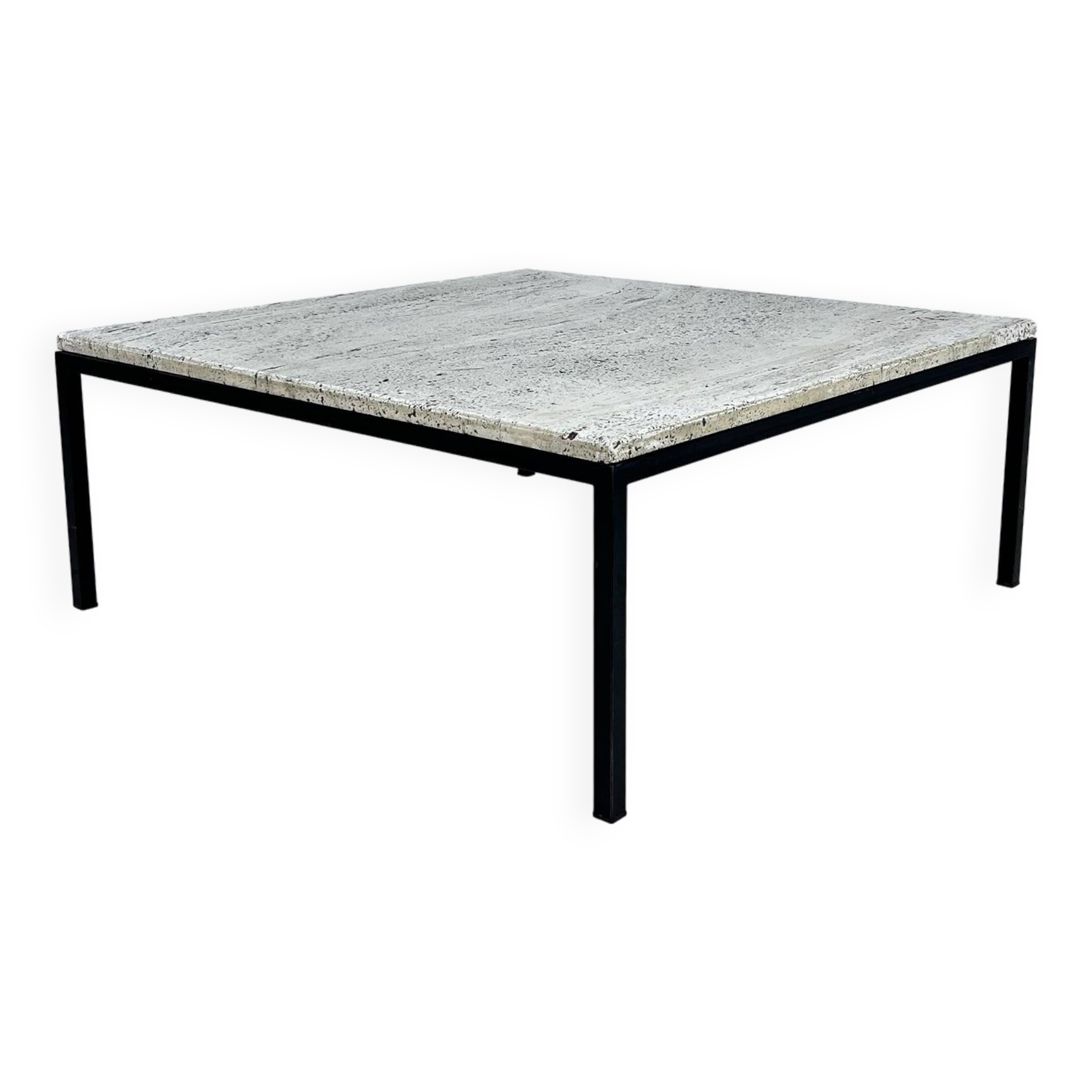 Mid Century Minimalistic Steel and Travertine Coffee Table, 1960s