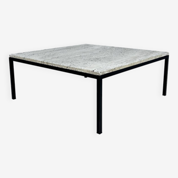 Table basse minimaliste vintage en acier et travertin, 1960s