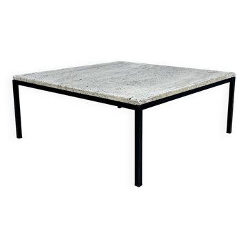 Table basse minimaliste vintage en acier et travertin, 1960s