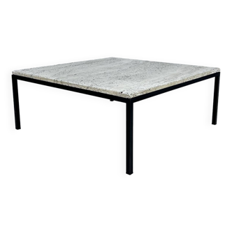 Mid Century Minimalistic Steel and Travertine Coffee Table, 1960s