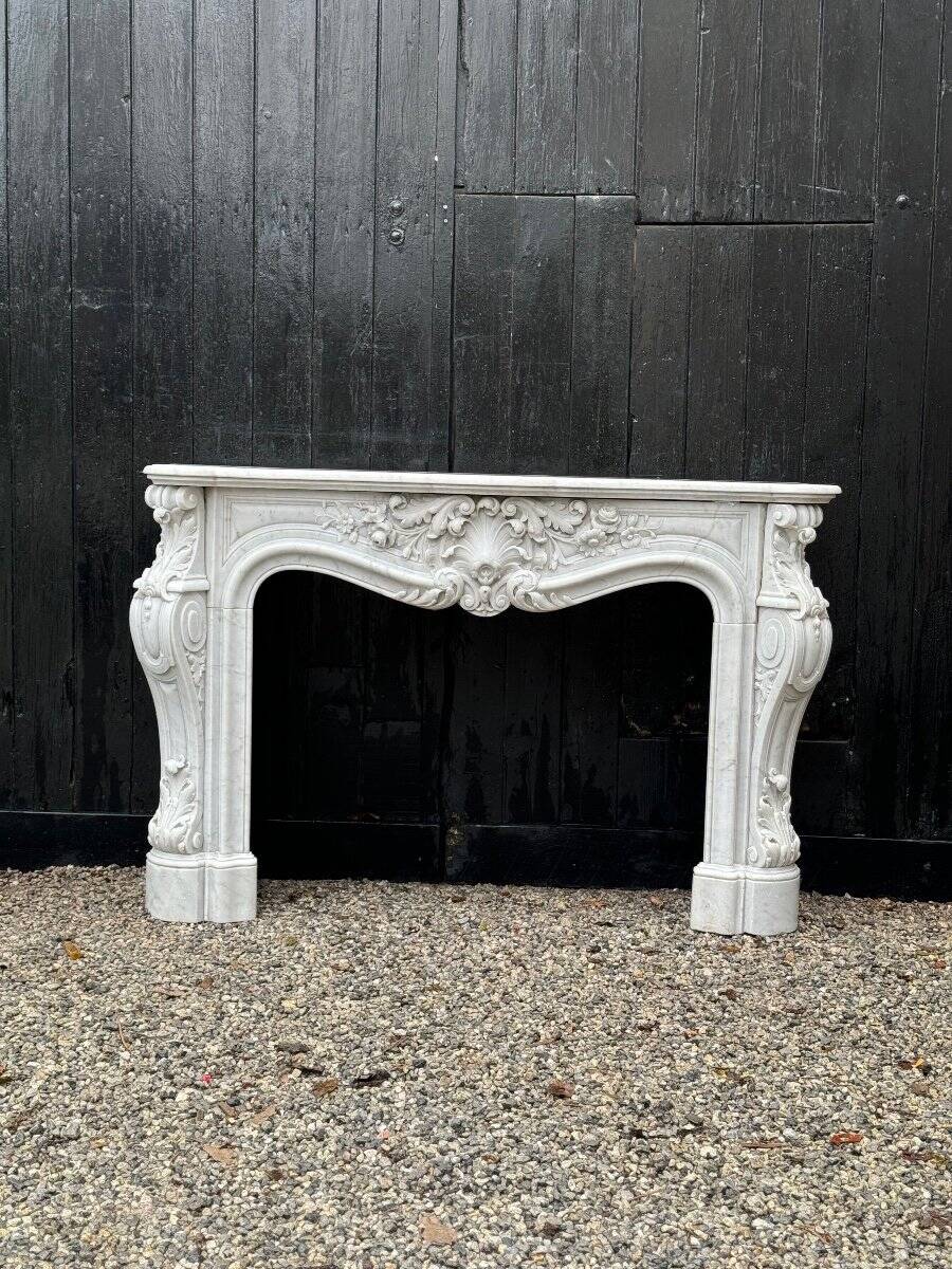 Imposing louis xv style fireplace in white carrara marble circa 1880