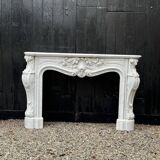 Imposing louis xv style fireplace in white carrara marble circa 1880