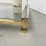 Table basse lucite, laiton et verre années 70