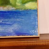 Original Swedish oil on canvas from the mid-century "Coast" vintage and framed.