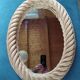 Miroir ovale vintage en corde . 65 x 50 cm .