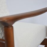Original vintage armchair, 1960s, designer E.Homma, restored, white bouclé