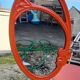 Vintage mirror enamelled cast iron orange