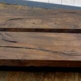 pair long coffee table solid wood brutalist