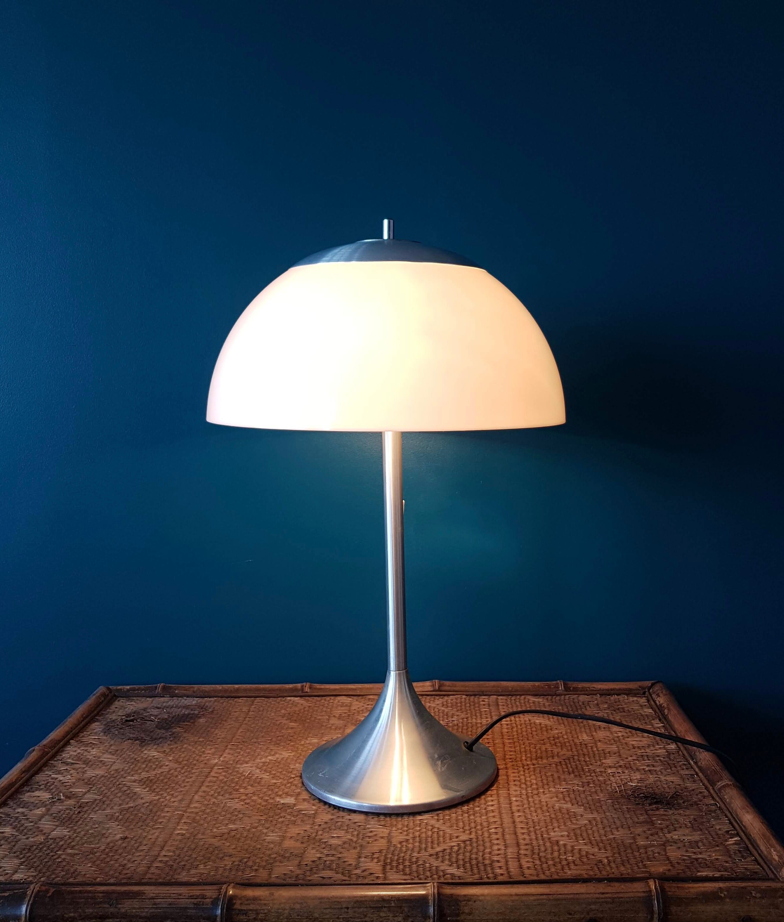 Lampe champignon blanche et alu brossé