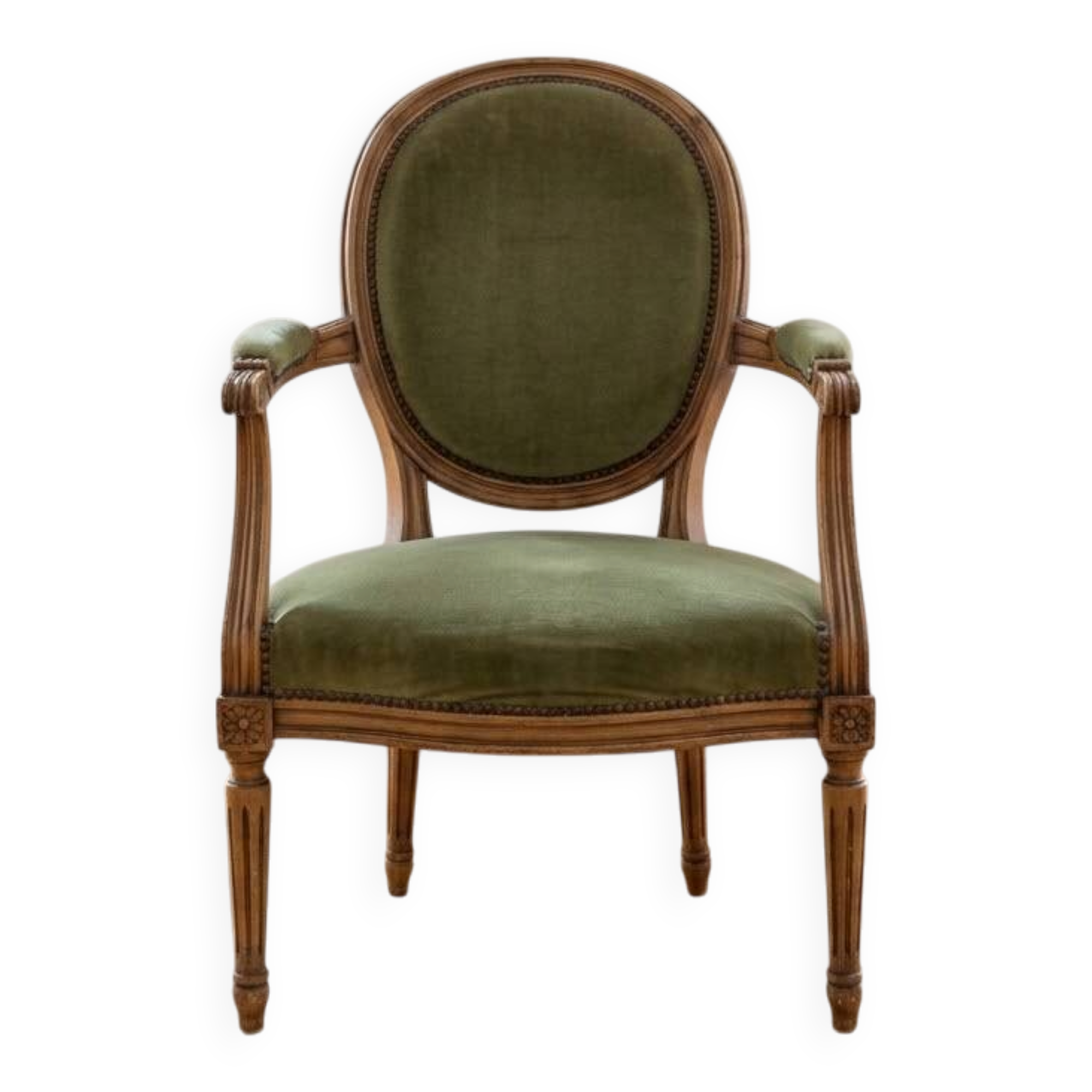 Set of 1 Louis XVI armchair in green wood.