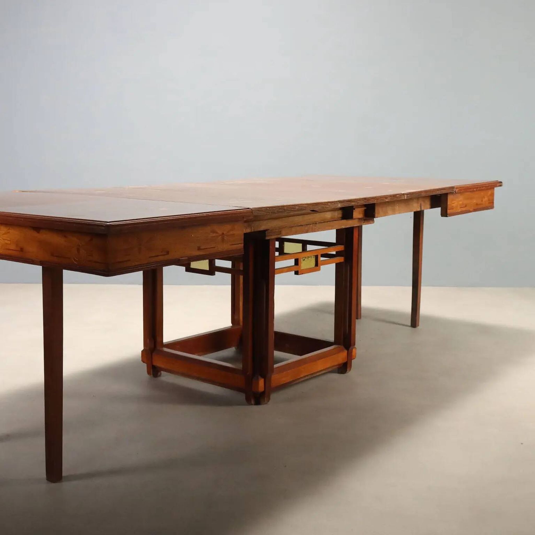 Antique Art Nouveau table in mahogany and glass, Italy, 20th century.