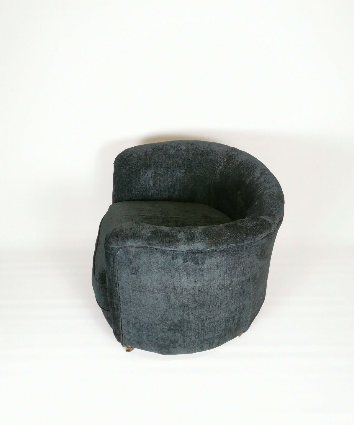 19th century black upholstered victorian tub chair on brass casters