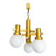 Chandelier vintage en laiton et opaline, années 1970, dans le style de Sciolari.
