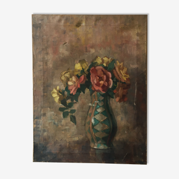 Tableau ancien nature morte de fleurs