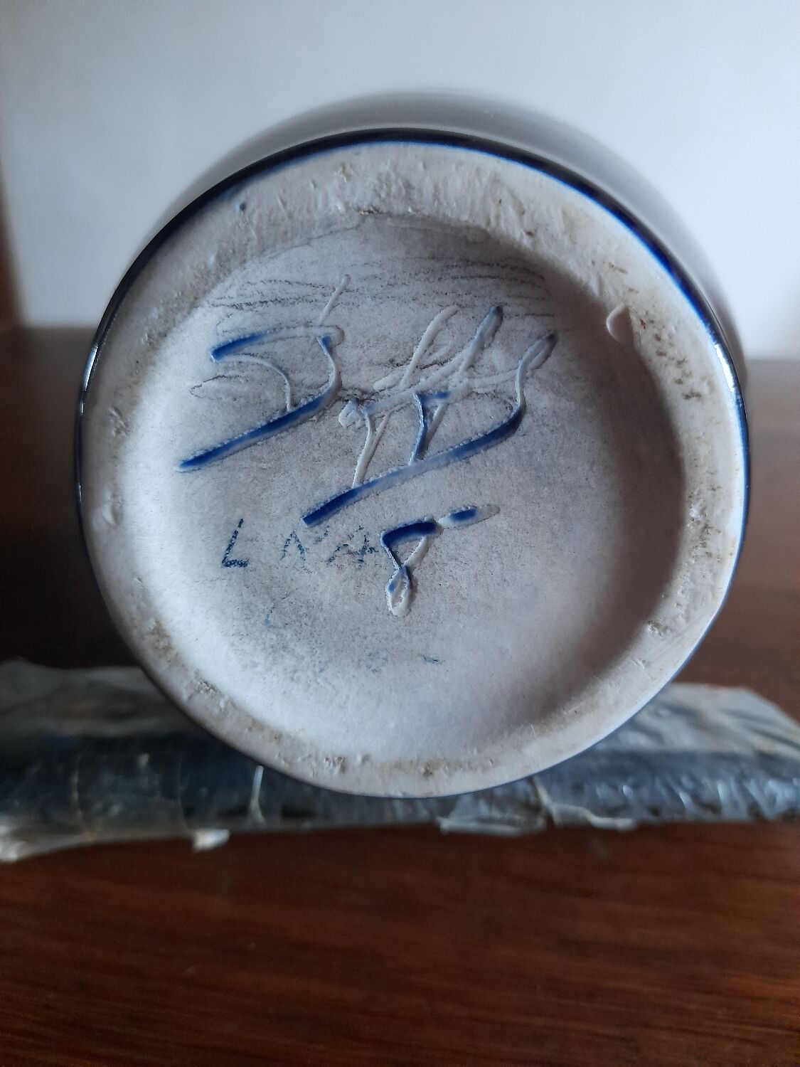 Vase with flamed blue signature in art deco ceramic