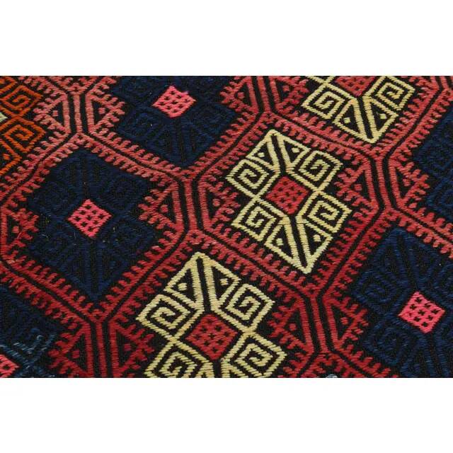 1970s Vintage Turkish Oushak Handmade Wool Cotton Red Kilim Rug 195x263