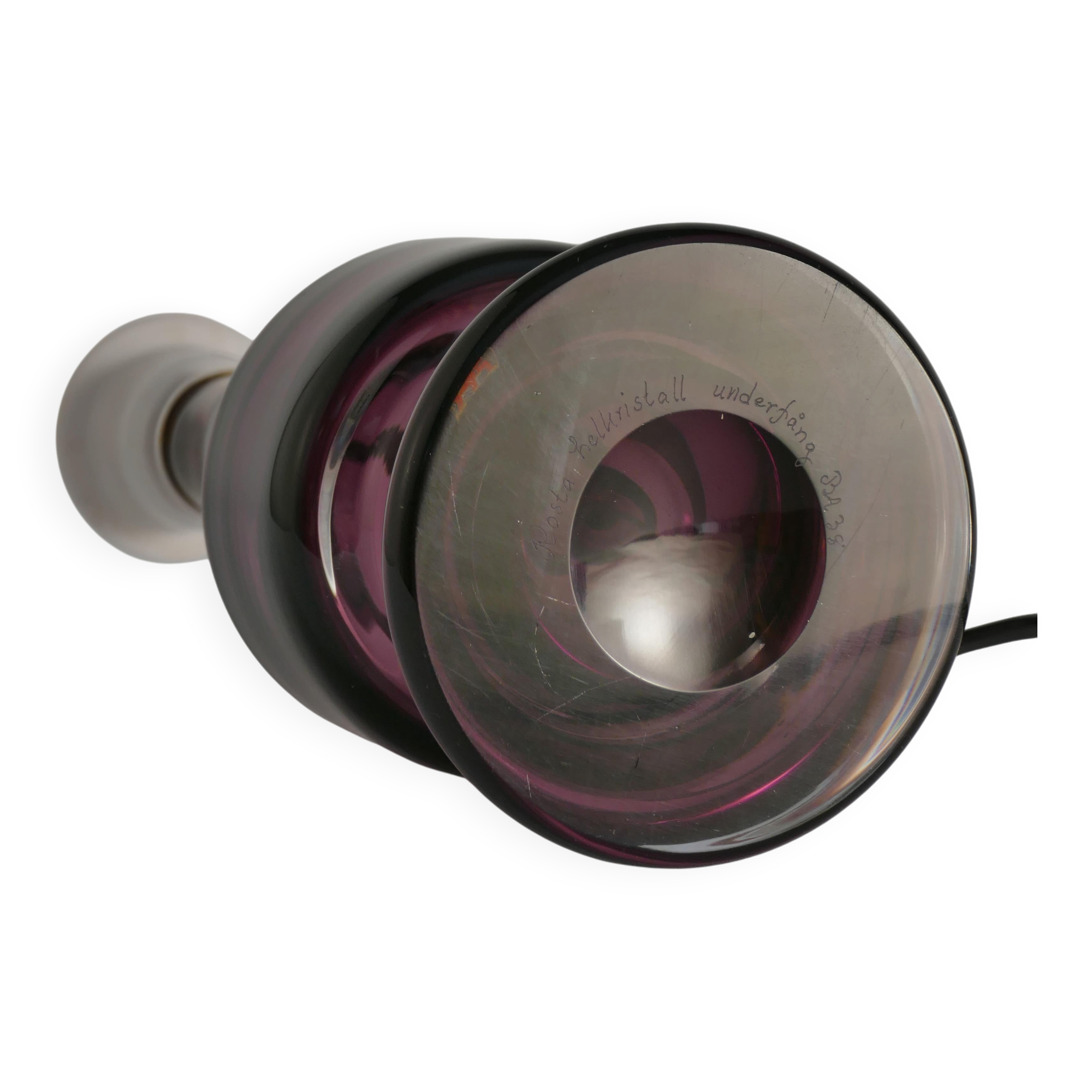 Mid-Century Modern Purple Chrystal Glass Table Lamp by Kosta 1960s