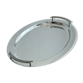 Oval metal tray in silver white.