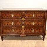 Austrian Louis XVI Commode in Walnut Veneer with Inlays and Gold Plate, 1790s