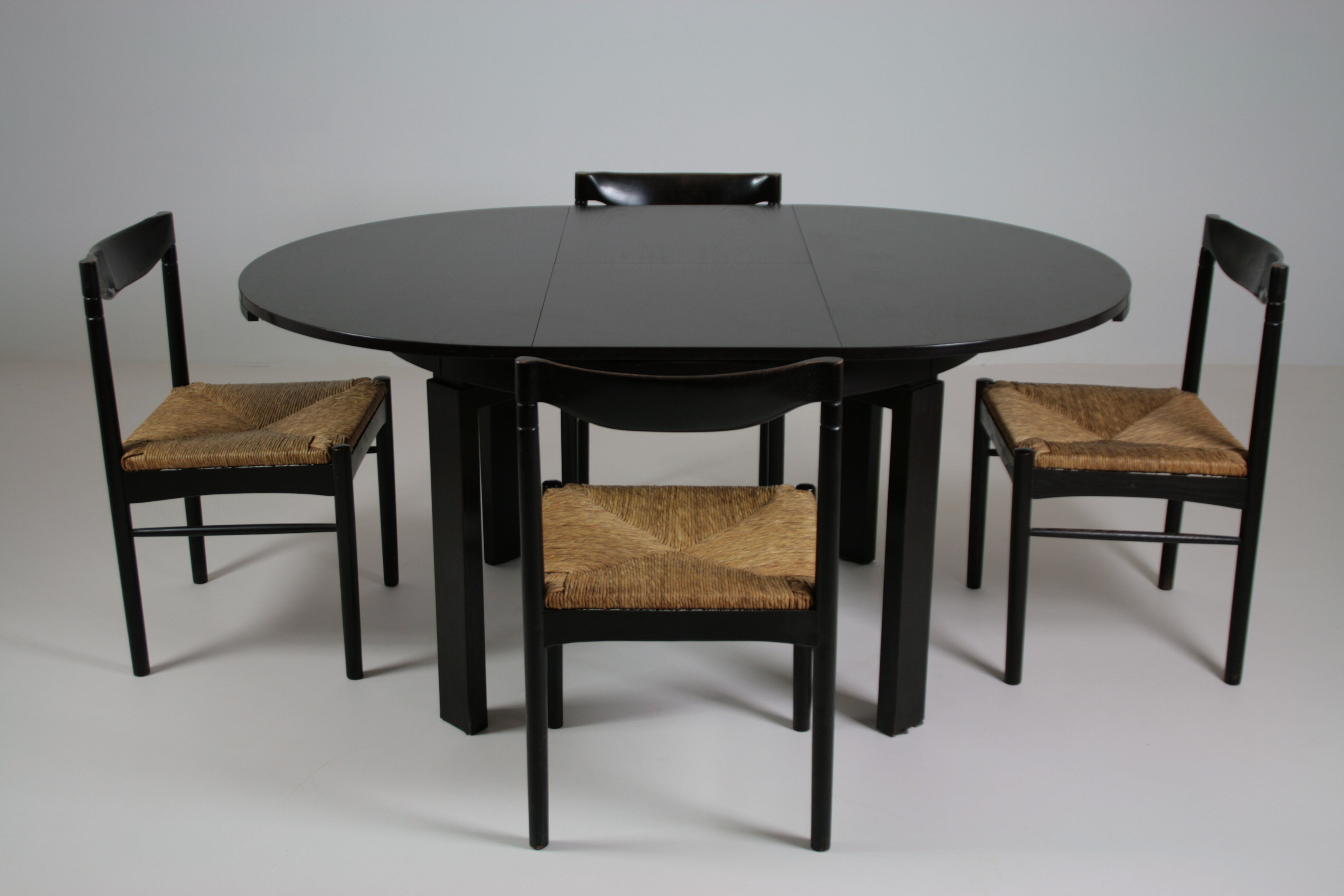 Vintage black lacquered dining set, Italy 1970s