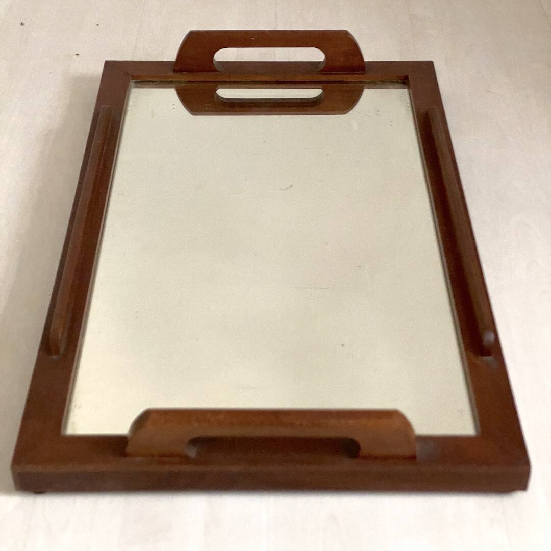1930s wooden and mirror tray
