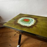 Vintage ceramic coffee table (atomic pattern) with a chrome base.
