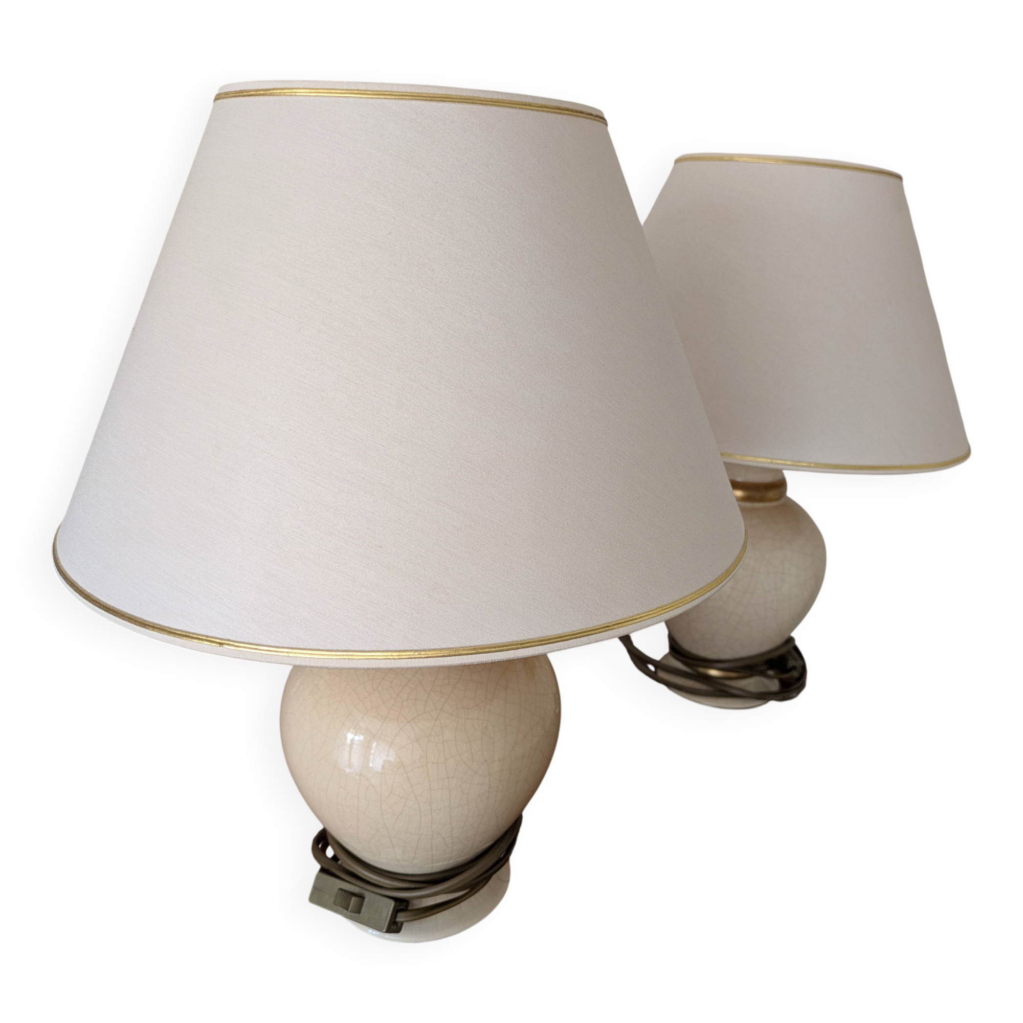 Lot de 2 Lampe à poser en céramique craquelée et dorure – Maison Le Dauphin