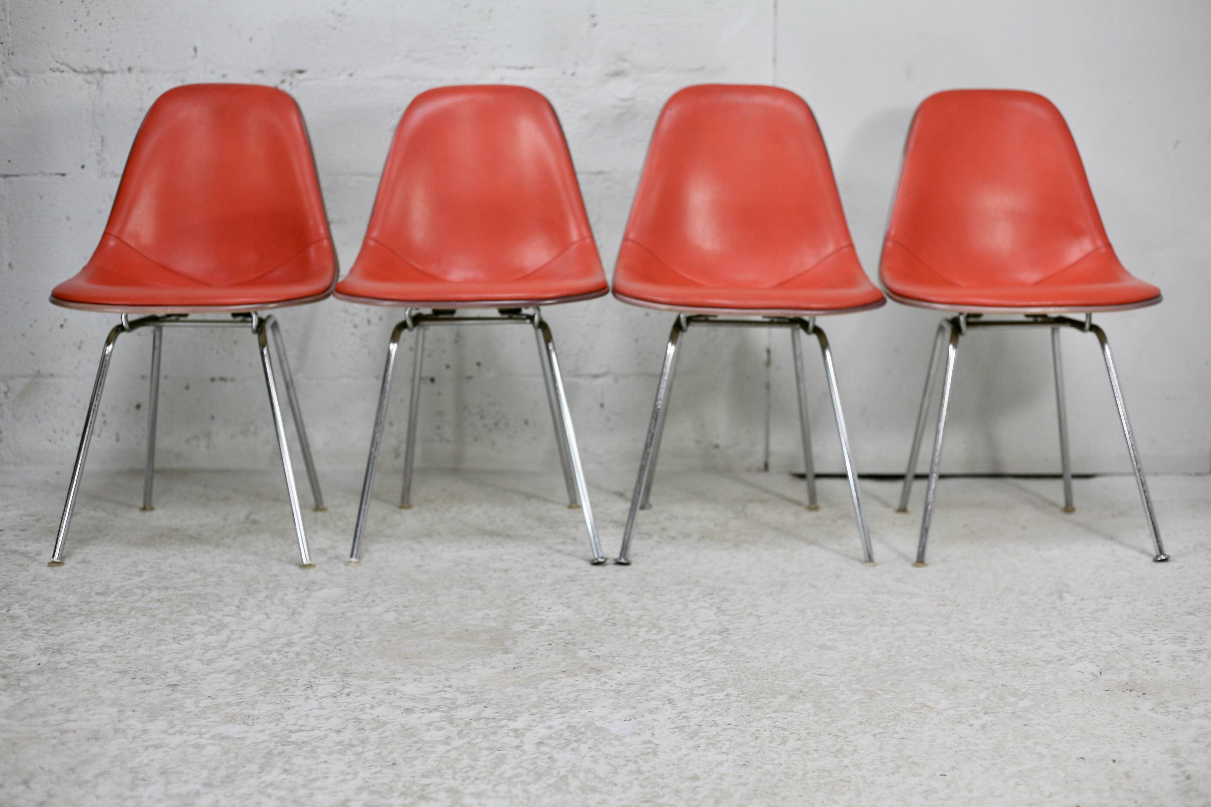 Ray & Charles Eames, Herman Miller edition, set of 4 orange chairs. Circa 1960