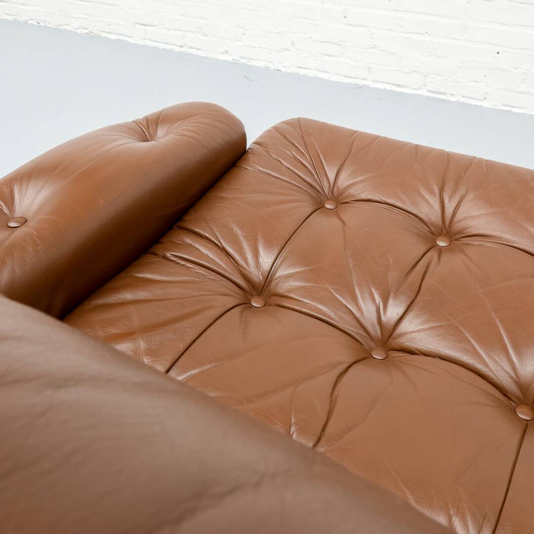 Tufted leather borkum two-seater sofa by johan bertil for ikea 1970s