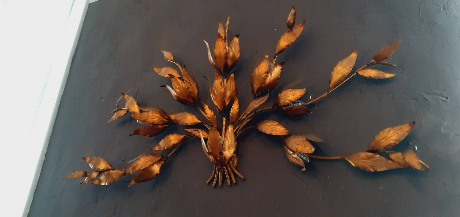 Monumental Vintage Wall Lamp with Golden Leaf Decor by Hans Kögl, 1960s