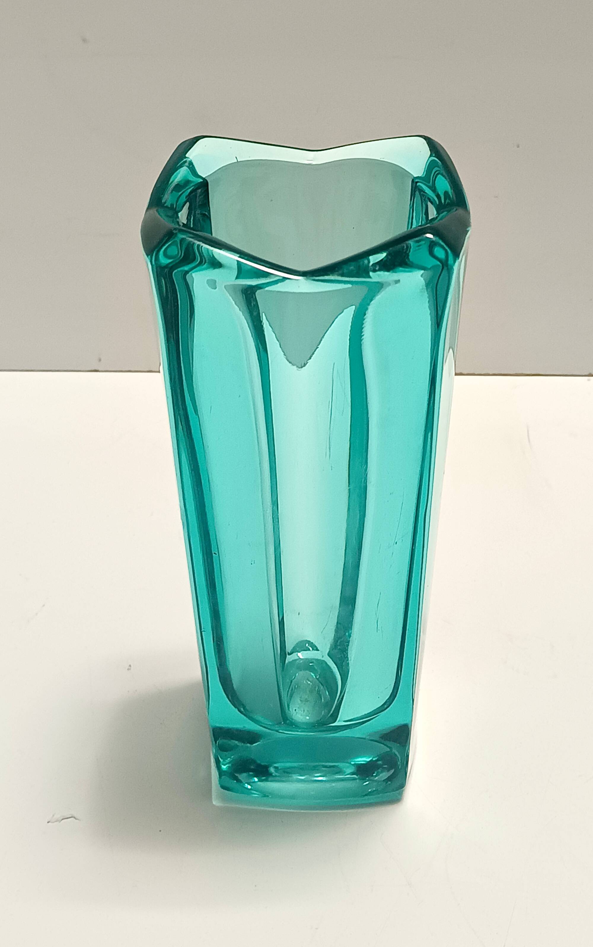 Postmodern Thick Teal Blown Glass Vase #472 by Jiri Zejmon, Czech Republic