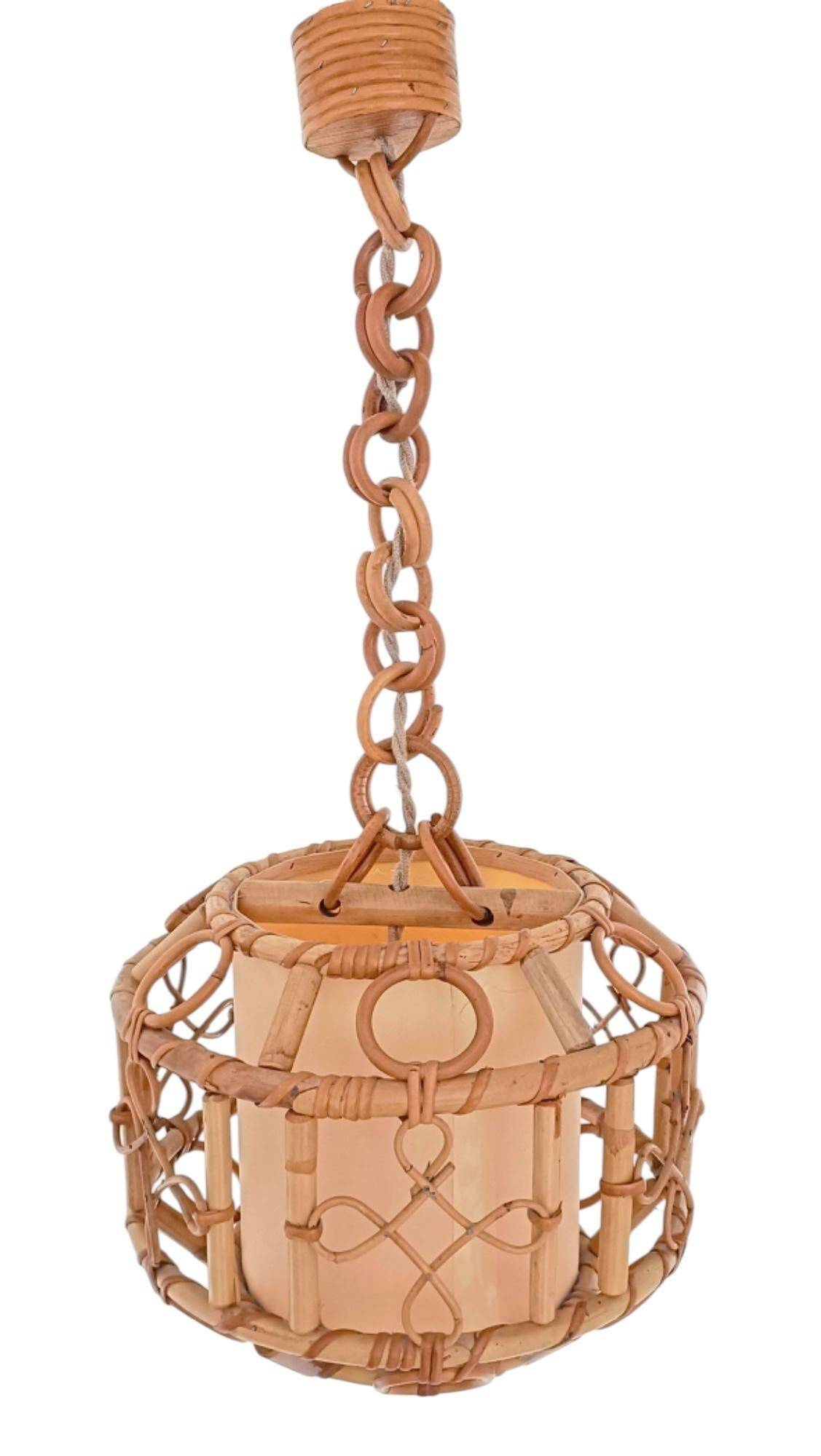 1960s Hand-Crafted Mid-Century Bamboo and Rattan Pendant Lamp, France