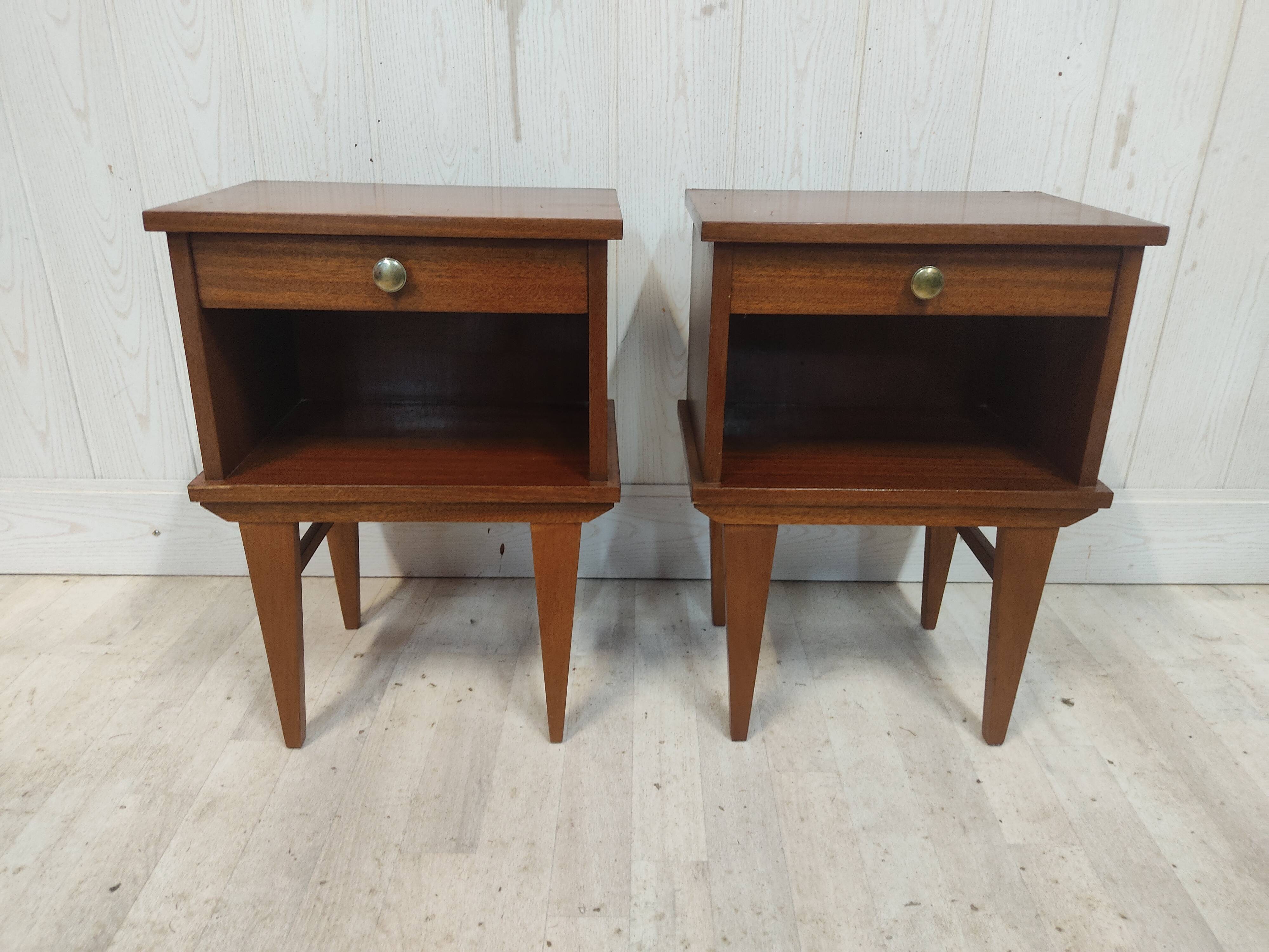 Pair of vintage bedside tables compass legs