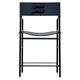 Timeless bar stool with a navy blue leather backrest and black metallic rubber.