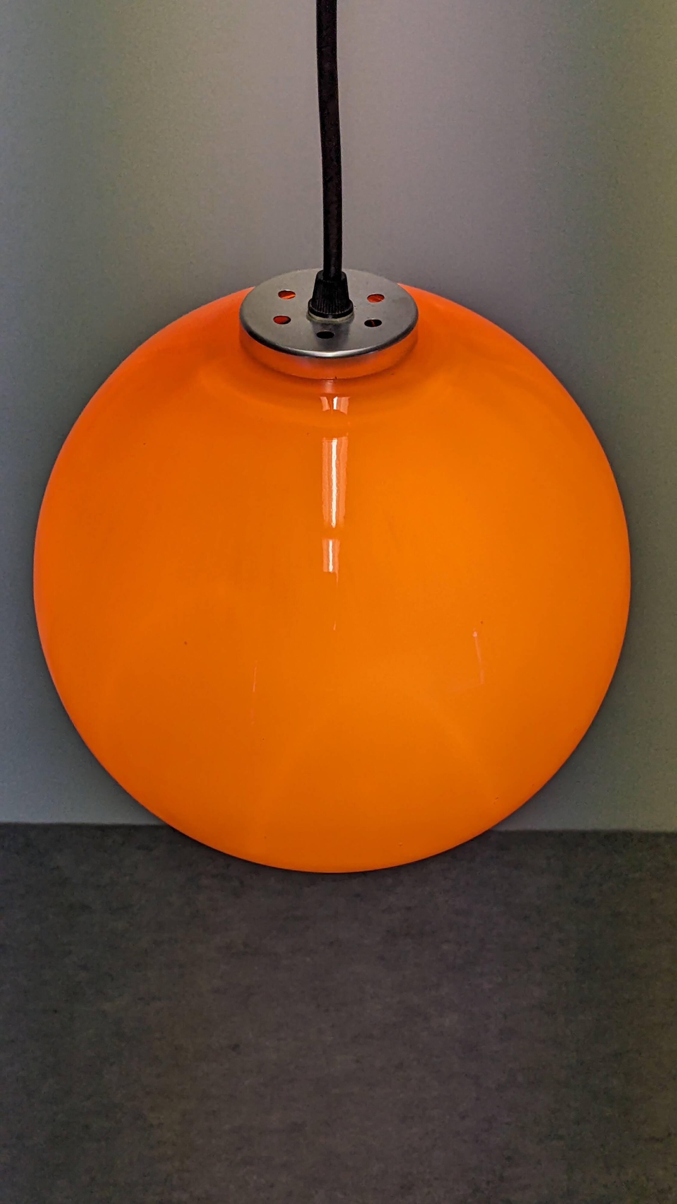 Orange opaline ball pendant light, 60s/70s