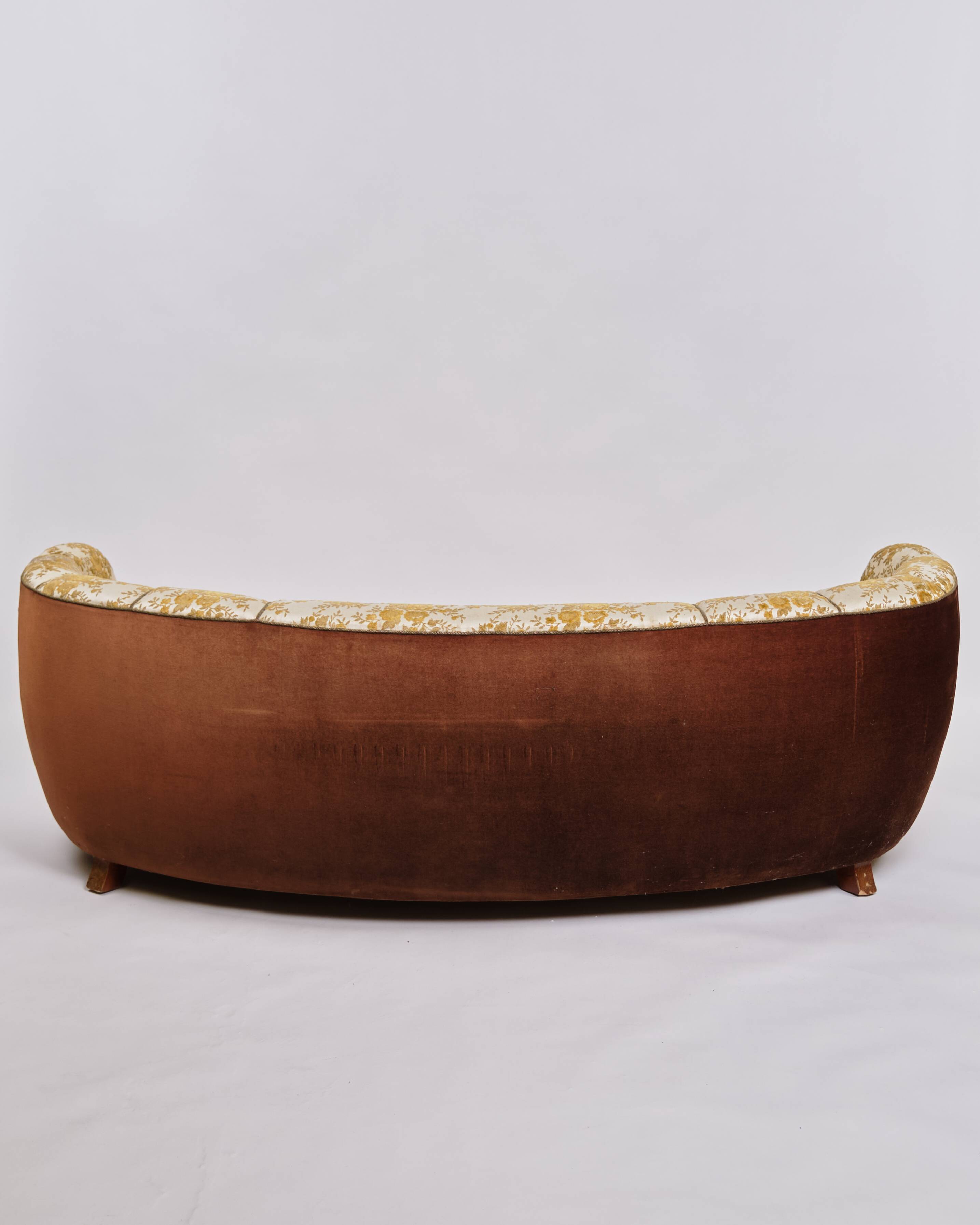 Sofa banane - housse florale - pieds en chêne - ébéniste danois - années 1930-1940